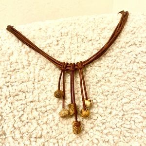 Handcrafted natural leather and Picture jasper necklace.  New.